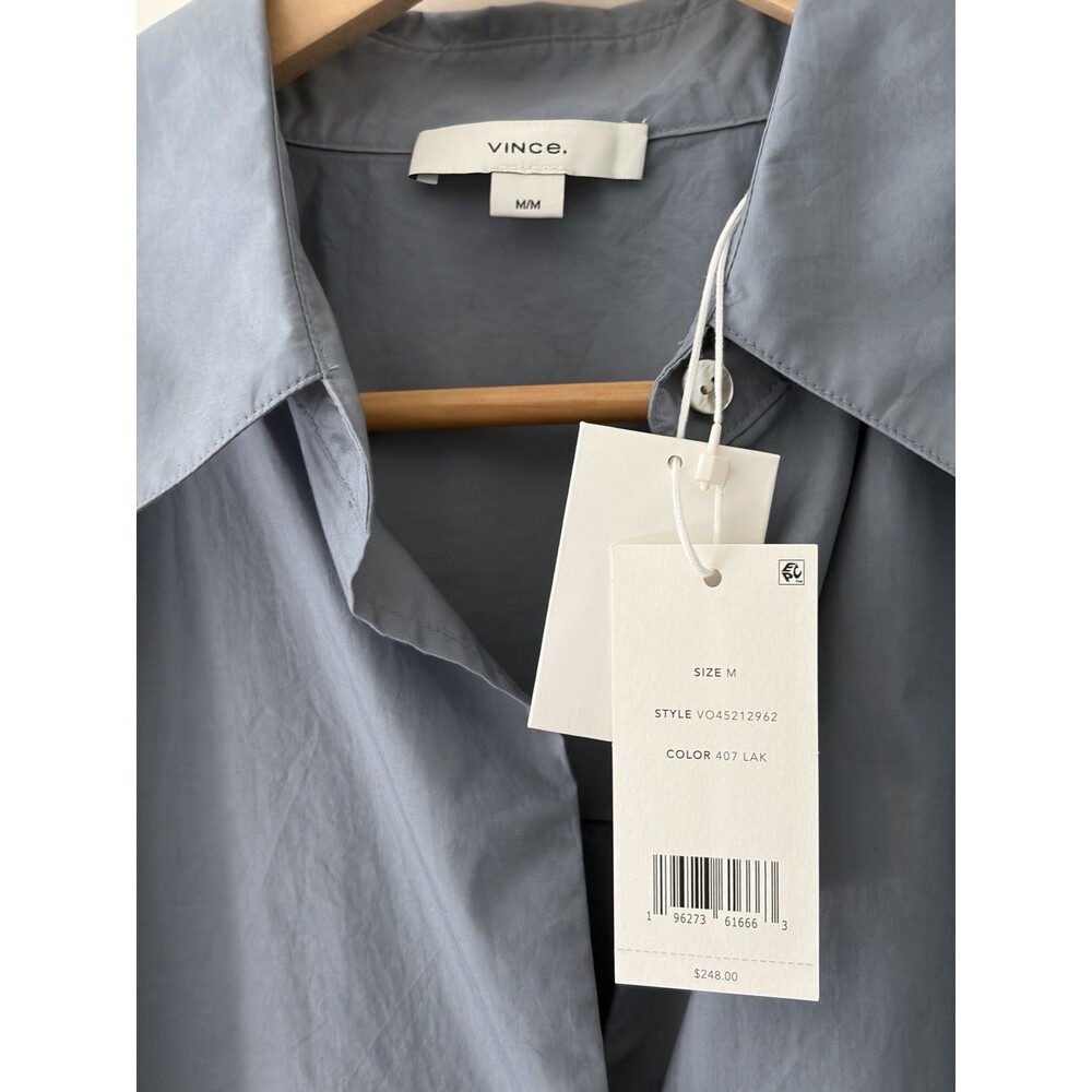Vince NWT 100% Cotton Sleeveless Button Down Shirt M Blue Oversized Relaxed $248 - Picture 3 of 9